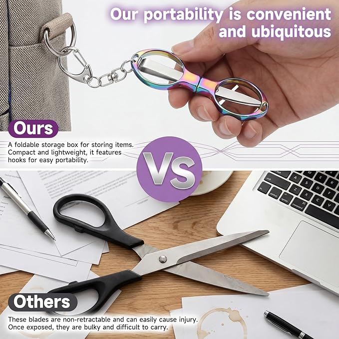 2 Pcs Foldable Scissors with Keychain Badge Reel Scissors Safety Foldable Scissor Small Fishing Scissor Safety for DIY Crafting Projects