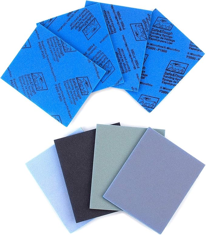 500-2000 Grit Sanding Sponge 8 Pads, 4.5" x 5.5" x 0.2" Assorted Wet or Dry Ultra Fine Hand Sanding Sponges, Flexible Soft Foam Sand Block for Drywall, Corner Contour, Metal Wood, Hobby Model