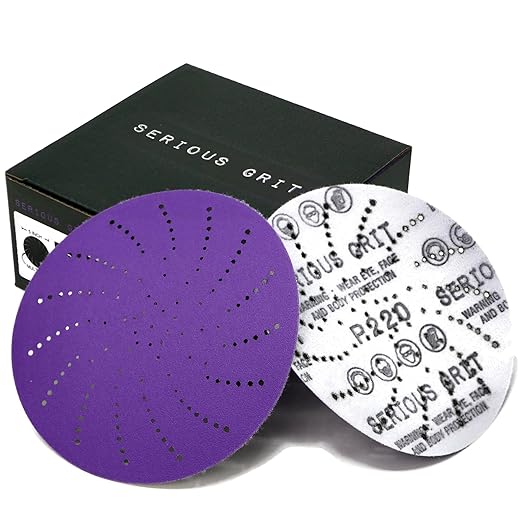 Serious Grit 5-Inch 220 Grit Ceramic Multi-Hole Hook & Loop Sanding Discs - Advanced Grain for Fast Cutting & Long Life - Film-Backed Universal Fit Sandpaper for 5-in Sanders - 50 Pack Box