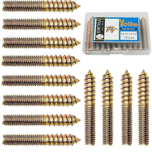 12 Pack 3/8-16" x 2-1/2 Inch Hanger Bolts Double Headed Bolts Wood Dowel Screw Self-Tapping Screw Hanger Bolts for Furniture Screws Threaded Rods Bolt 63.5mm Length