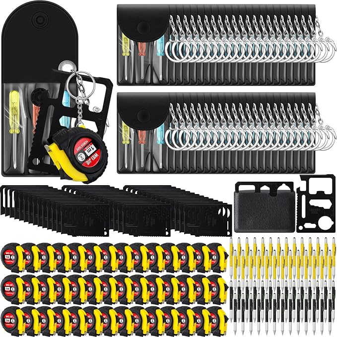 168 Pcs Mini Tape Screwdriver Keychain Set Valentine's Day Men Gifts Bulk Employee Appreciation Gift Bulk Multitool Pen Card for Adult Tool Party (Yellow,Black)