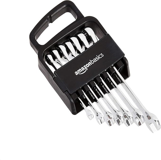 Amazon Basics Ratcheting Combination Wrench Set - Metric, 7-Piece