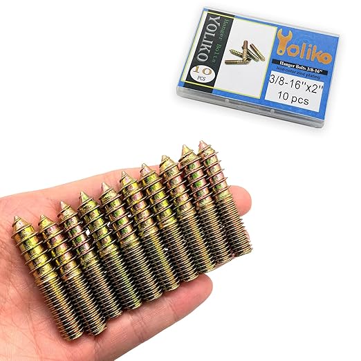 10 Pack 3/8-16 x 2 Inch Hanger Bolts Double Headed Bolts for Furniture Screws 50.8mm Length
