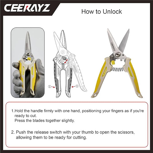 8" Scissors All Purpose, Heavy Duty, Multipurpose, for DIY Projects, Office, Production Lines, Pruning, with Protective Sheath (Brown/Yellow)