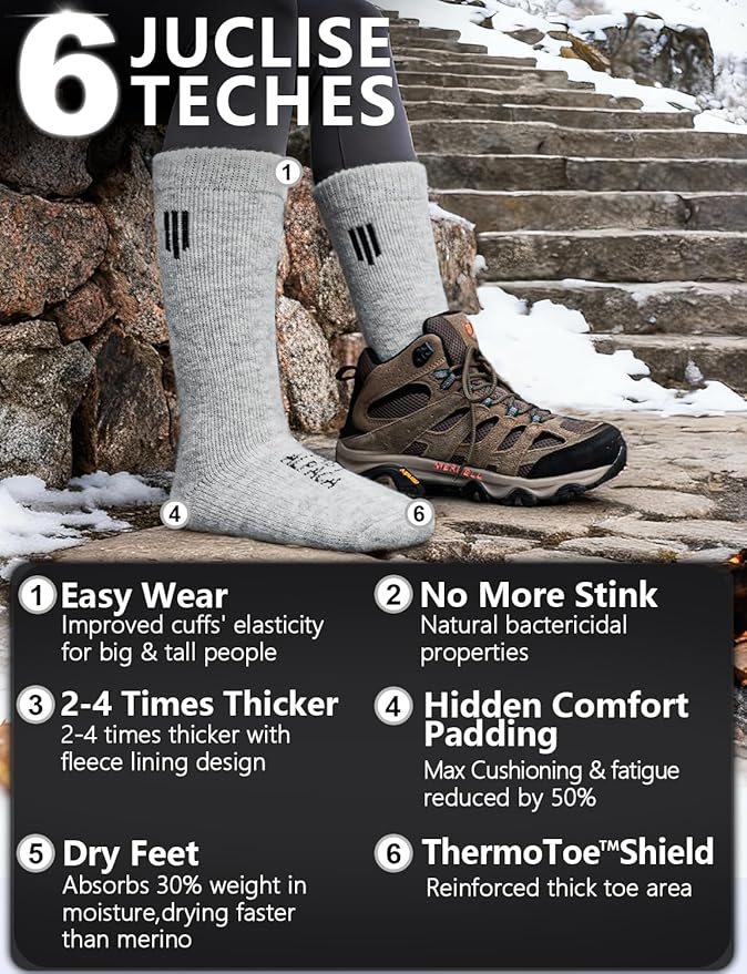 Alpaca Wool Boot Socks Men and Women, Heavyweight Thick Thermal Socks Cold Weather Hunting Hiking, Moisture Wicking