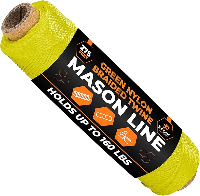 Xpose Safety Green Mason Line String ??#18 Braided Nylon Twine ??275 Ft Durable Construction Line for Masonry Tools, String Level, Landscaping, and Gardening