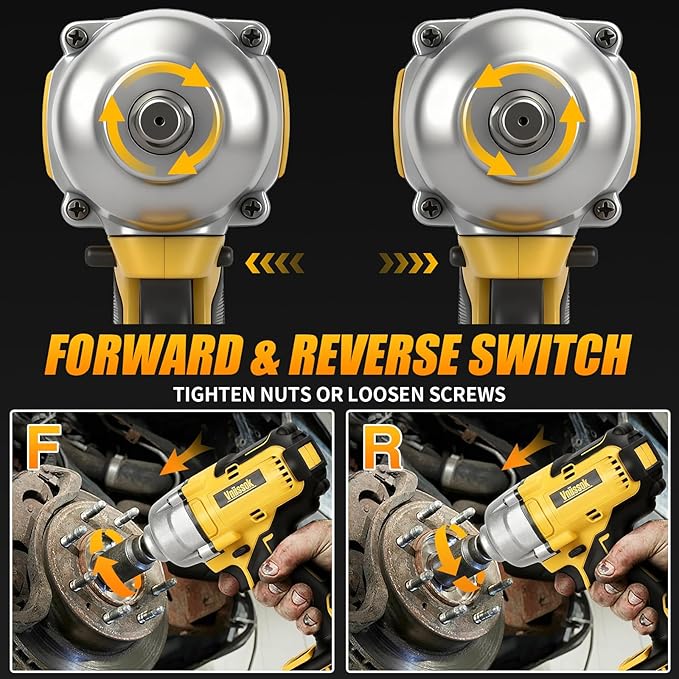 Cordless Impact Wrench 1/2 inch for Dewalt 20V Battery, 1000N.m Impact Driver High Torque Brushless Electric Impact Gun Includes LED Work Light for Car/Truck RV/Mower (NO Battery/Charger)