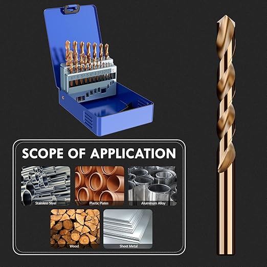 Metric 19Pcs M35 Cobalt Drill Bit Set, 1.0mm-10.0mm HSS Cobalt Jobber Drill Bits for Hardened Metals, Stainless Steel, Cast Iron and Wooden Plastics, with Metal Index Storage Box