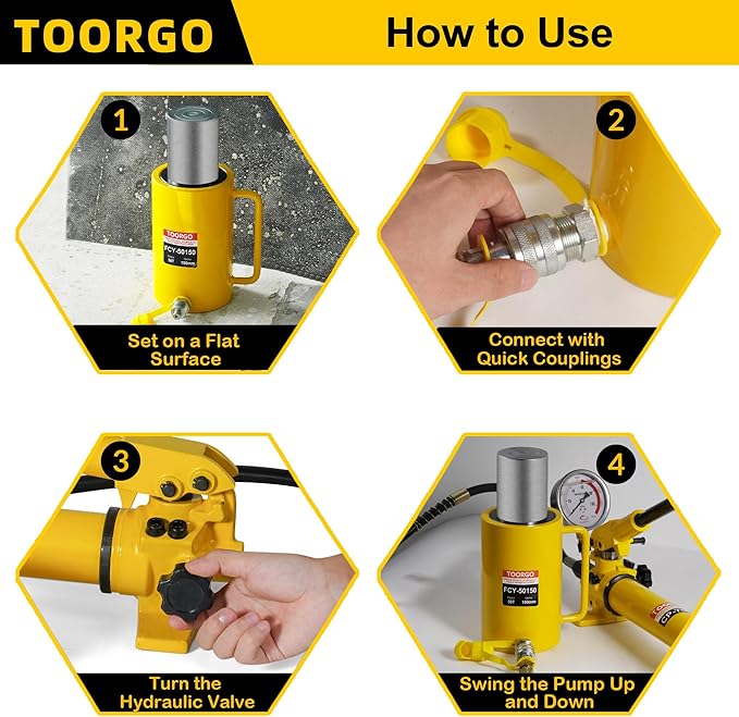 50T 6Inch Stroke Porta Power Single Acting Lifting Cylinder for Shipbuilding, Machinery and Industry,Automatically Retract Split Hydraulic Cylinders Tools, Yellow
