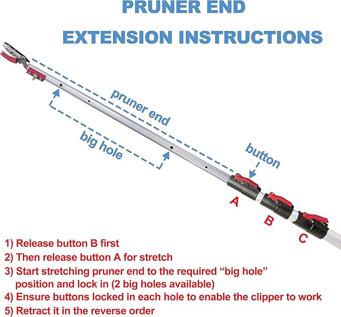 Tree Pruner Extendable 4.5-11.5 FT, Tree Trimmer Telescoping with 4 Section, Long Handle Pruning Shears, Cut and Hold Clippers, Pole Saws Branch Cutter, Loppers, Fruit Picker Tool