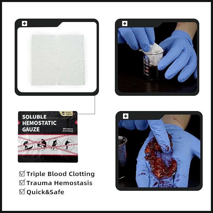 RHINO RESCUE Soluble Hemostatic Gauze Dressing 4"*35"(3ft) for Quick Clotting, Stop Bleeding Gauze for Combat, Trauma, IFAK Refill, Wound Kit, 2 Count
