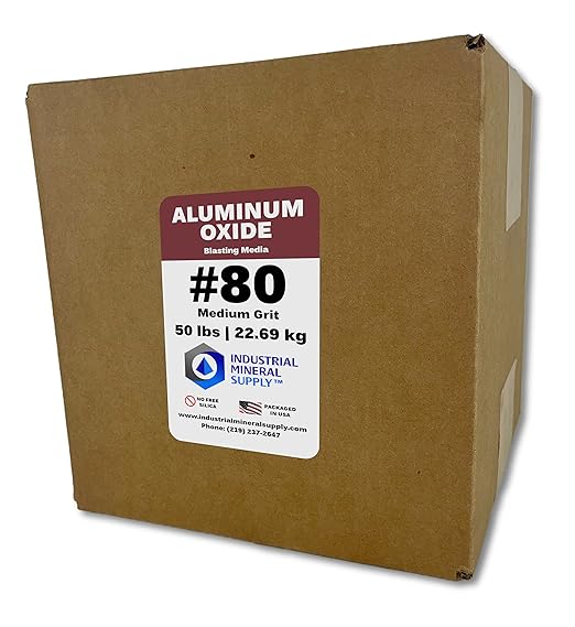Aluminum Oxide - 50 lbs. or 22. 69 kg. - Sand Blasting Abrasive Media for Sandblasters, Sandblast Guns and Blast Cabinets (#80 Grit - Medium)