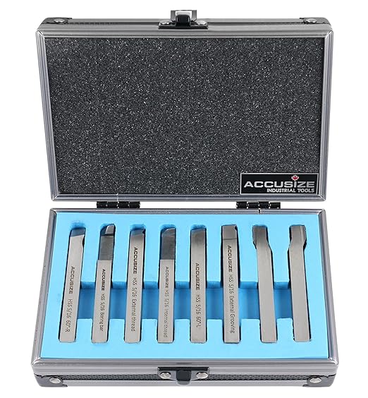 Accusize Industrial Tools 5/16'' 8 Pc H.S.S. Tool Bit Set, Pre-Ground for Turning and Facing Work, 2662-2002