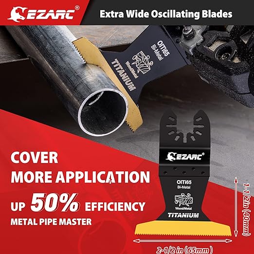 EZARC Titanium Oscillating Saw Blades, 3 PCS Extended Multitool Blades for Metal, Wood Nails, Screws Cutting, Plastic