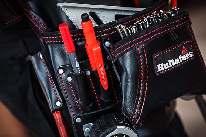 Hultafors Work Gear HT5433 Carpenter's Heavy-Duty Leather Nail & Tool Bag, Double-Gusset Front Pockets