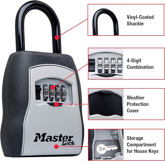 Master Lock Key Lock Box with Code, Outdoor Lock Box for Realtors, Property Managers and Landlords, Ideal for Short-Term Rentals, Key Safe Holds 5 Keys, 2 Pack, 5400EC2