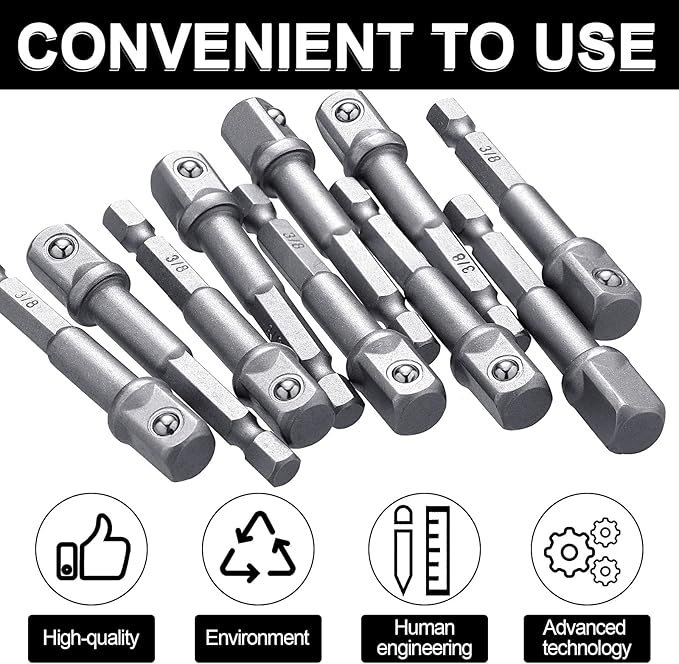 Mudder 20 Pieces 3/8 Inch Impact Adapter Square Socket Bit Adapter Hex Impact Socket for Drills Extension Accessory Driver Bits for Automotive DIY-1/4 Hex Shank(Silver)