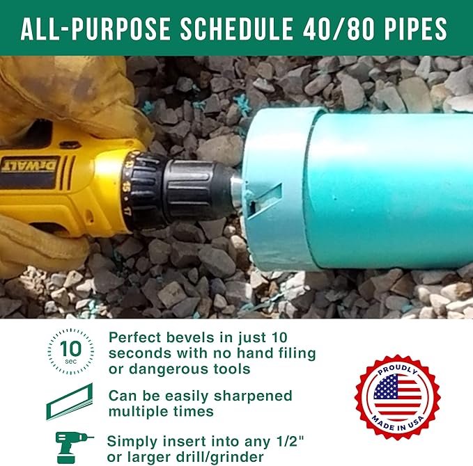 6 inch Bevel Pro PVC Pipe Beveling Tool for SDR 35/26 Sewer Pipes, Eliminates Hand Filing for Quick, Easy and Safer Bevels, ADP161 Adapter Required for use with Drills/Hole Hogs