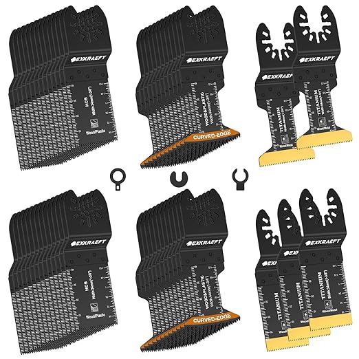 55PCS Curved-Edge Multitool Blades, Titanium Oscillating Tool Blade for Metal, Wood, Plastic, Professional Universal Oscillating Saw Blades Fit Dewalt Milwaukee Ryobi Rockwell Fein