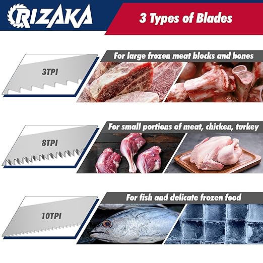 6 Pack Reciprocating Saw Blades for Frozen Meat, Bone, Fish, Ice - 12"(300mm)/1.2mm - 3TPI x 2pcs, 8TPI x 2pcs, 10TPI x 2 pcs - Stainless Steel Sawzal Blades with Storage Box