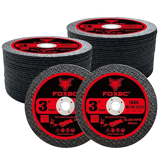 FOXBC 3 Inch Cut Off Wheel Discs, Metal & Stainless Steel Cutting Disc for Die Grinder, 3” x 3/64” x 3/8” - 50 Pack
