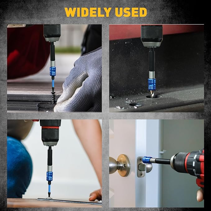 3-Piece 1/4" Quick Change Drill Bit Holder, 4-inch Hex Shank Bit Extension Set, CR-V Steel Quick-release Screwdriver Bits Holder with Storage Base