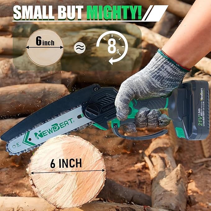 6-Inch Cordless Mini Chainsaw - Battery Powered Handheld Electric Portable Saw for Tree Branch Trimming, Wood Cutting & Garden Tools