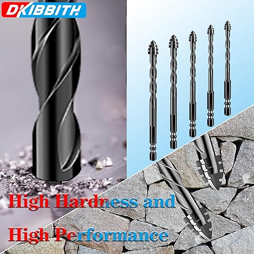 DKIBBITH 4-Flute Serrated Masonry Drill Bit Set,11-Piece Black - 3/16" to 1/2" for Concrete, Tile, Brick, Glass, Ceramic,Wood.