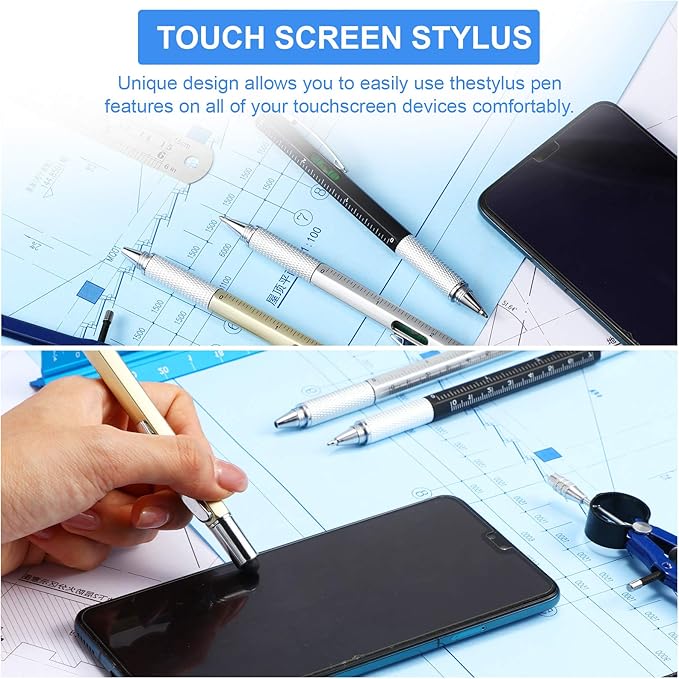 Honoson 30 Pcs Tool Pen for Men Gift 6-in-1 Multitool Tech Tool Pen with Ruler, Level Gauge, Ballpoint, Stylus, Screwdriver and Slotted Screwdriver Multifunction Gift for Him Dad Father Day
