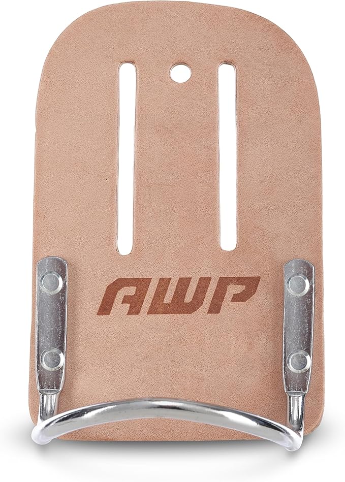 AWP Leather Hammer Holder, Genuine Saddle Leather Tool Belt Accessory, Fits Work Belts up to 2-1/2 Inches Wide, Durable Holder for Hammers and Hand Tools, 1L-739-2