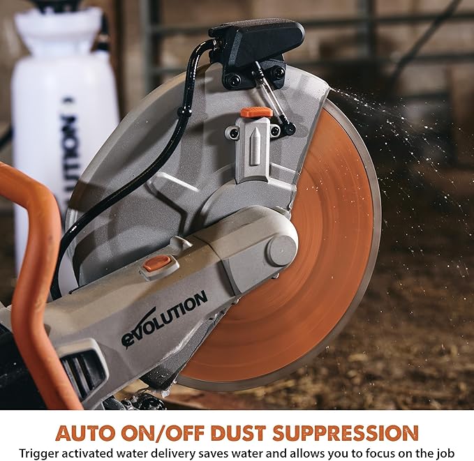 Evolution R14DCT 14” Electric Concrete Saw | High-Torque 20A Motor | 5-1/8” Cut Depth | Auto ON/OFF Dust Suppression | No Gas, Low Maintenance | 14” Diamond Blade | Heavy-Duty | 20A Plug