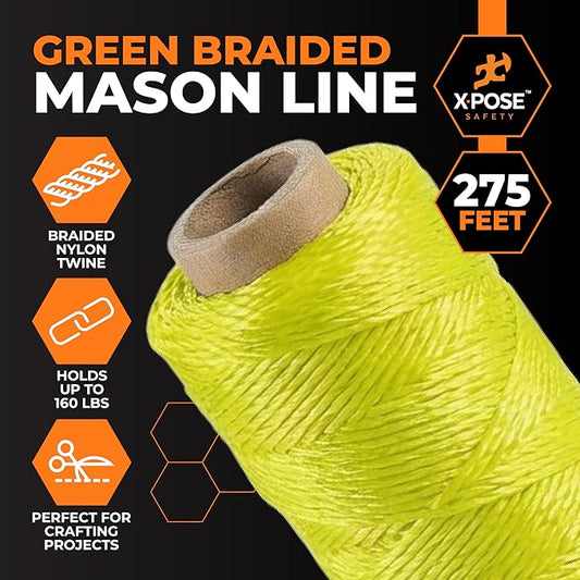 Xpose Safety Green Mason Line String ??#18 Braided Nylon Twine ??275 Ft Durable Construction Line for Masonry Tools, String Level, Landscaping, and Gardening Pack of 6