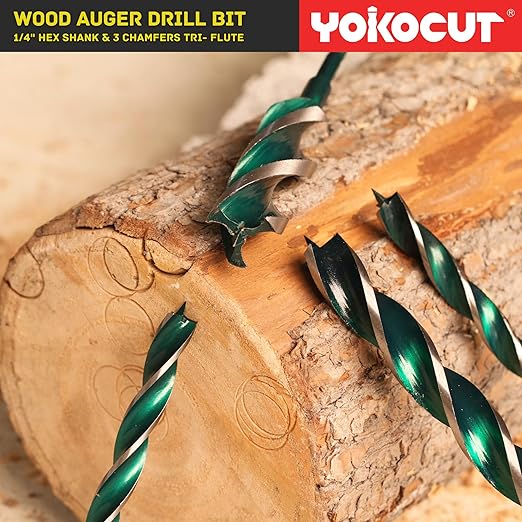 1" x 12" Auger Drill Bit, Hex Shank Tri-Flute Wood Drill Bits, Ship Auger Long Drill Bit for Soft and Hard Wood, Plastic, Drywall, Tree Stump and Composite Materials