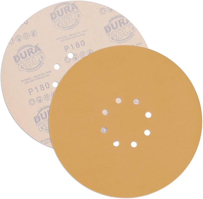 Dura-Gold Premium 9" Drywall Sanding Discs - 180 Grit (Box of 10) - 8 Hole Pattern Sandpaper Discs with Hook & Loop Backing, Fast Cutting Aluminum Oxide Abrasive - For Drywall Power Sander, Sand Wood