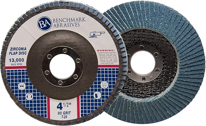Benchmark Abrasives 4.5" x 7/8" Premium Zirconia T29 Angled Flap Discs 4 1/2 for Angle Grinder, Sanding Discs, Finishing, Rust, Stock Removal- Grinding Wheels 4 1/2 Inch (100 Pack) - 80 Grit