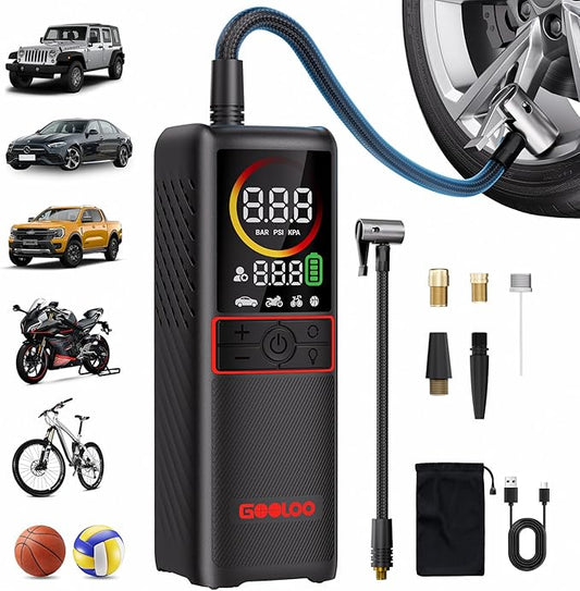 GOOLOO GT160 Tire Inflator Portable Air Compressor, 160PSI Portable Air Pump for Car Tires, 7500mAh Cordless Air Pump with Digital Pressure Suitable for Cars, Bikes, Balls, Motorcycles