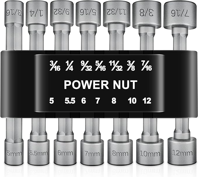BOEN 14 Piece Power Nuts Driver Drill Bit Tools Set, 1/4 inch Driver Hex Metric & SAE Socket Wrench Screw for Power Tools