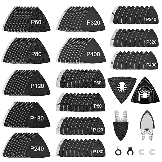 148Pcs Oscillating Tool Detail Sanding Pads Kit, 2 Finger & 2 Triangle Sanding Pads Multitool Sandpaper 60-400 Grit, Multi Tool Sanding Pad for Detail Wood Metal Plaster Finishing-Fit for Dewalt