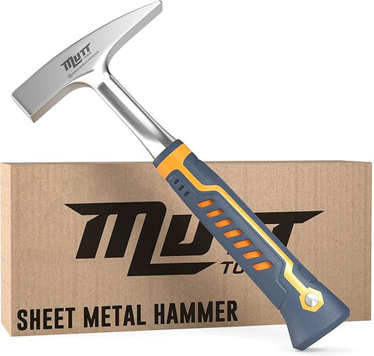 Mutt Tools 18oz Sheet Metal Hammer - Professional Tinners Hammer for Metal Shaping - Forged HVAC Hammer with Ergonomic Handle for Duct Work & Sheet Metal Projects