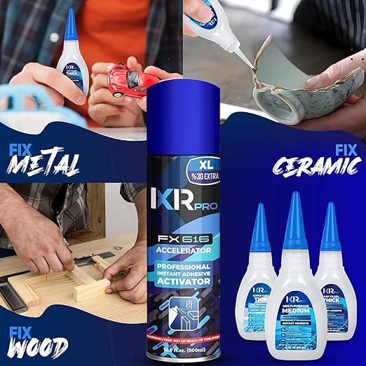 CA Glue with Activator Kit (36x1.75 oz. Thin-Medium-Thick + 12x16.9 fl.oz.) Cyanoacrylate Glue and Activator, Super Glue Accelerator, Super Glue for Wood, Woodworking, Plastic, Guitar, 3D Printing