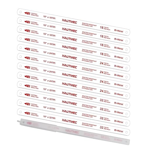 HAUTMEC 10" Hacksaw Blades Set 18 & 24 & 32 TPI – 12 Piece Bi-Metal Replacement Blades Set with High-Speed Steel Teeth and Spring Steel Body, Professional Grade, Fits Most Hacksaw Frames