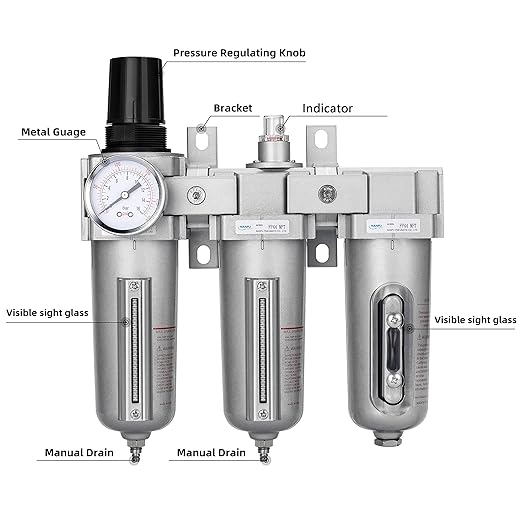 NANPU 1/2" NPT Industrial Grade 3 Stage Air Drying System - Particulate Filter, Coalescing Filter, Desiccant Dryer & Air Regulator, Metal Bowl, Manual Drain, Suitable for Paint Spray竊?Plasma Cutter