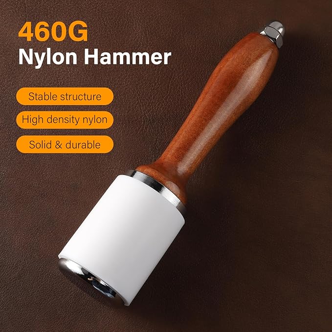 WUTA Leather Carving Hammer Professional Leather Mallet Leatherworking Maul Nylon Head Hammer for Handmade DIY Tools