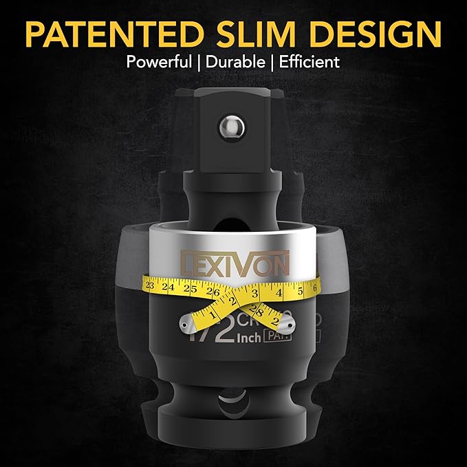 LEXIVON Impact Universal Joint - Patented SLIM Design | 3-Piece 1/2", 3/8", and 1/4" Socket Swivel Set | Chrome-Molybdenum Steel Full Impact Grade (LX-113-S)