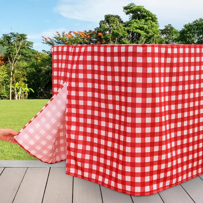 HolidayIdeas 2 Pack Checkered Fitted Table Clothes - 48 x 24 Inch - Rectangle Tablecloths for 4 Foot Tables, Buffalo Plaid Table Covers for Party, Picnic, Trade Show (Red and White)
