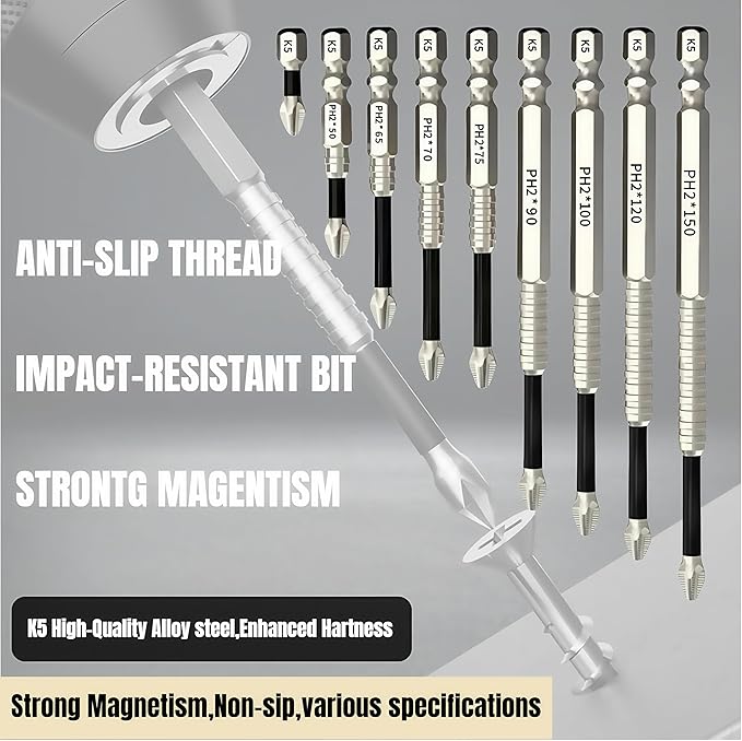 High Magnetic Screwdriver Drill Bit Set, 2025 New Anti Slip Magnetic Electric Screwdriver Set Alloy Steel for Impact Driver, Upgrade Strong Magnetic Durability Screwdriver Drill Bit Set(1Set)