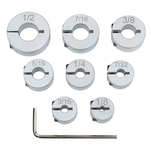 Professional Stop Collar Set - Drill Bit Depth Stop - 8 Piece Kit (1/2?? 7/16?? 3/8?? 5/16?? 1/4", 7/32?? 3/16?? 1/8?? Superior Aluminum Split Ring Design