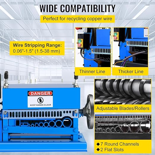 Happybuy Wire Stripping Machine DA 0.06 inch -1.5 inch,Wire Stripper Machine 11 Channels 10 Blades, Automatic Wire Stripping Tool with Manual Hand Cranked Industrial for Recycling Copper Wire