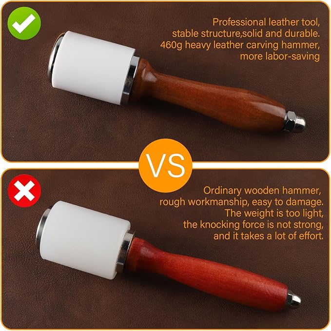 WUTA Leather Carving Hammer Professional Leather Mallet Leatherworking Maul Nylon Head Hammer for Handmade DIY Tools