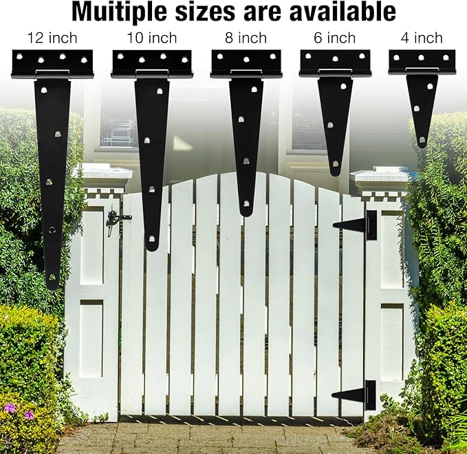 4 Pack 4 Inch T Hinge Heavy Duty Outdoor Hinges for Wood Farm Gate T Strap Hinge Gutter Small Black Double Shed Door Hinges for Barn Fence Cabinet Chicken Coop Door Hinges Dutch Door Hardware Kit